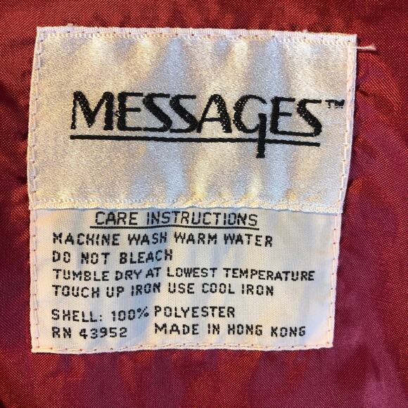 1990s Messages Red Iridescent Hooded Taffeta Belted Coat Made in Hong Kong M - Picture 11 of 13